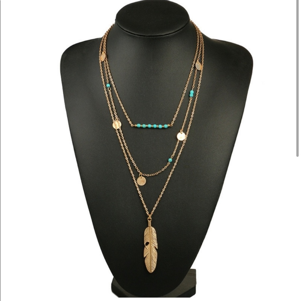 Boho Feather Multilayer Necklace - Picture 3 of 4